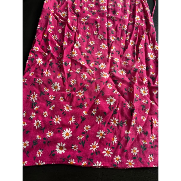 Stradivarius Pink Daisy Floral Midi Skirt Side Slit Lace Up Back Size US 2 - Picture 2 of 6